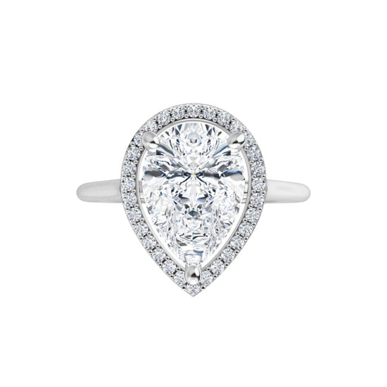 White Gold Pear Engagement Ring with Halo