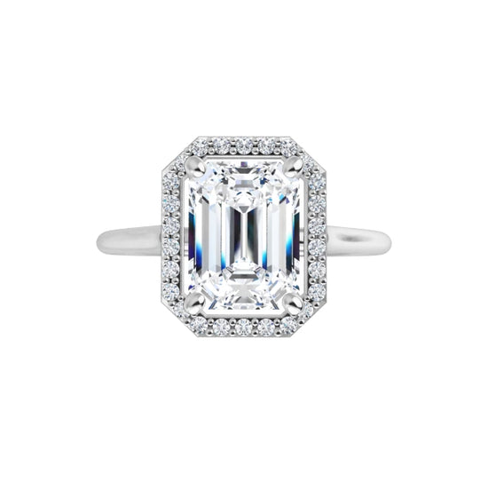 White Gold Emerald Engagement Ring with Halo