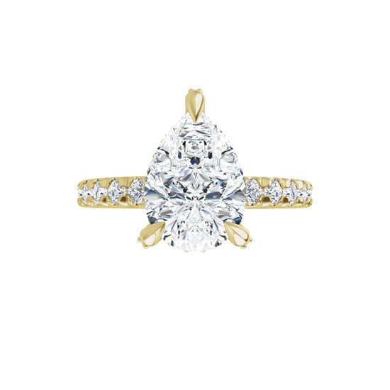 Yellow Gold Pear Cut Engagement Ring With Hidden Halo