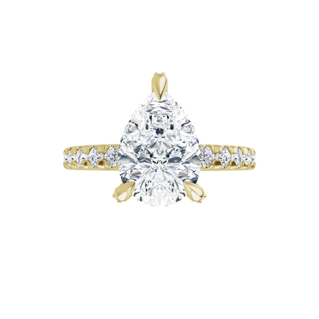 Yellow Gold Pear Cut Engagement Ring With Hidden Halo