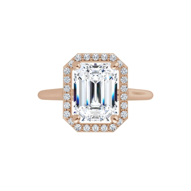 Rose Gold Emerald Engagement Ring with Halo